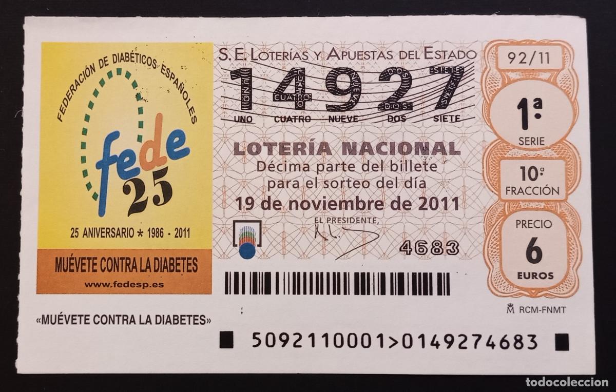 Loter&iacute;a Nacional: D&Eacute;CIMO DE LOTERIA - 19-NOVIEMBRE-2011 - MU&Eacute;VETE CONTRA LA DIABETES