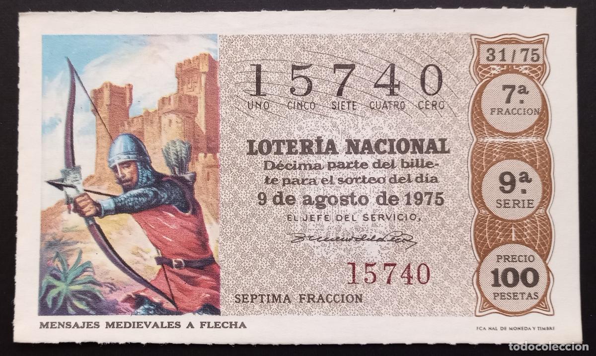 Loter&iacute;a Nacional: D&Eacute;CIMO DE LOTERIA - 9-AGOSTO-1975 - MENSAJES MEDIEVALES A FLECHA