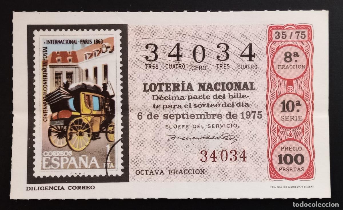 Loter&iacute;a Nacional: D&Eacute;CIMO DE LOTERIA - 6-SEPTIEMBRE-1975 - SELLO DE CORREOS, DILIGENCIA CORREO