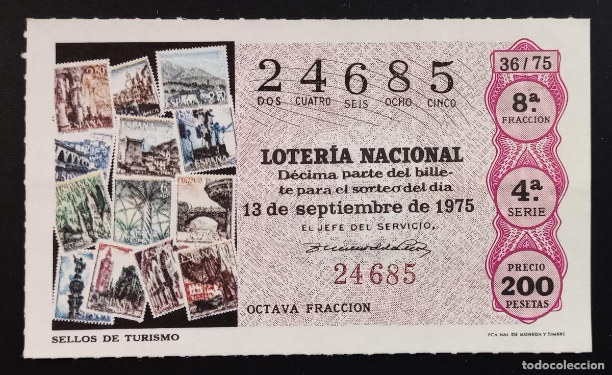 Loter&iacute;a Nacional: D&Eacute;CIMO DE LOTERIA - 13-SEPTIEMBRE-1975 - SELLOS DE TURISMO