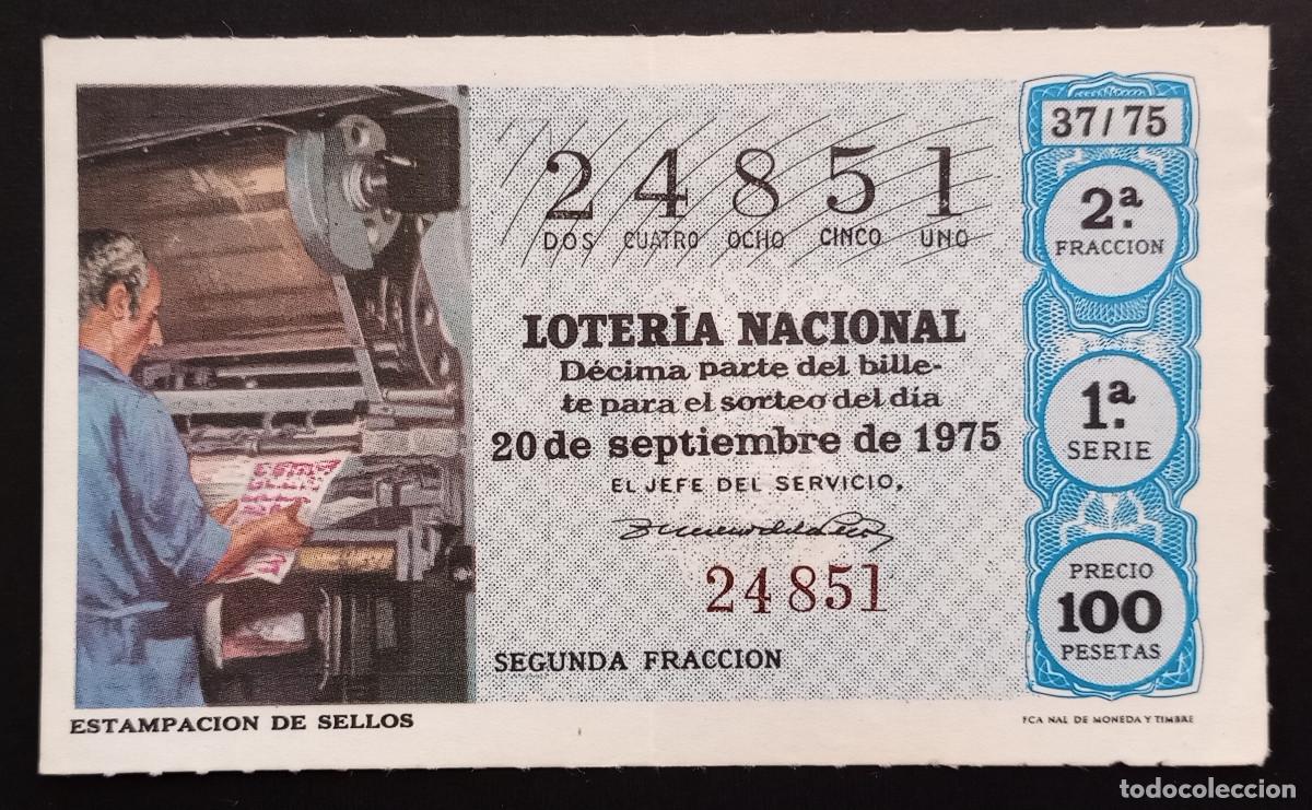 Loter&iacute;a Nacional: D&Eacute;CIMO DE LOTERIA - 20-SEPTIEMBRE-1975 - ESTAMPACI&Oacute;N DE SELLOS