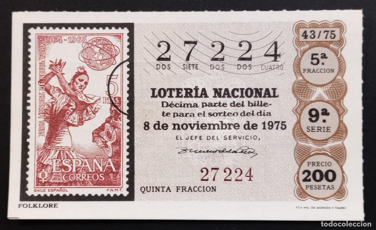 Loter&iacute;a Nacional: D&Eacute;CIMO DE LOTERIA - 8-NOVIEMBRE-1975 - SELLO DE CORREOS, FOLKLORE