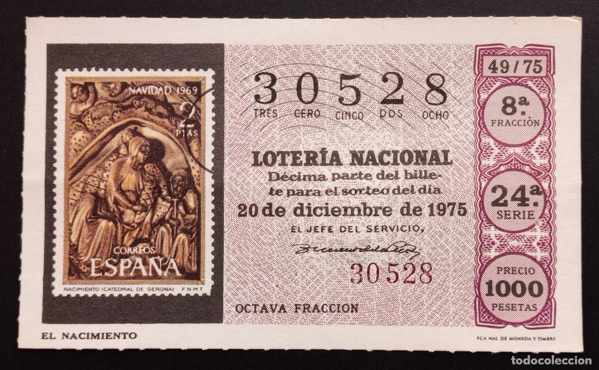 Loter&iacute;a Nacional: D&Eacute;CIMO DE LOTERIA - 20-DICIEMBRE-1975 - SELLO CORREOS, EL NACIMIENTO