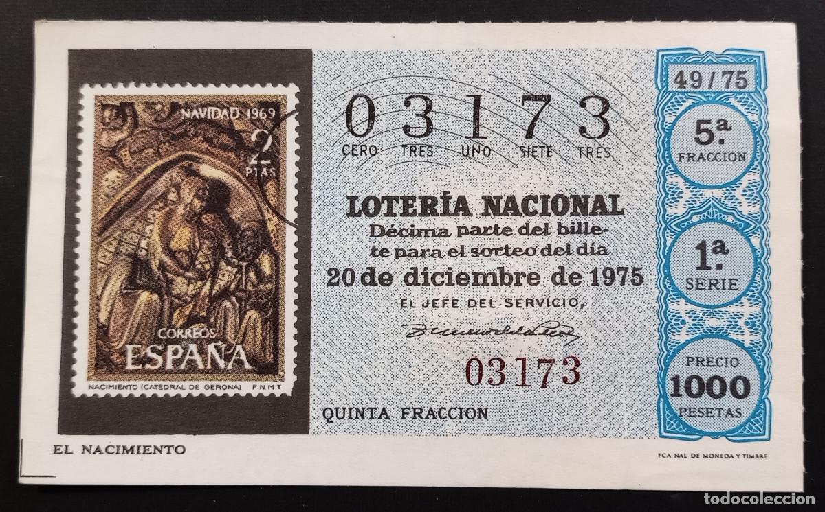 Loter&iacute;a Nacional: D&Eacute;CIMO DE LOTERIA - 20-DICIEMBRE-1975 - SELLO CORREOS, EL NACIMIENTO