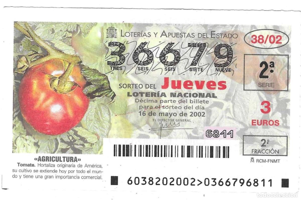 Loter&iacute;a Nacional: D&eacute;cimo Loter&iacute;a del Jueves, a&ntilde;o 2002, sorteo 38. Agricultura. Tomate. ref. 10-0238