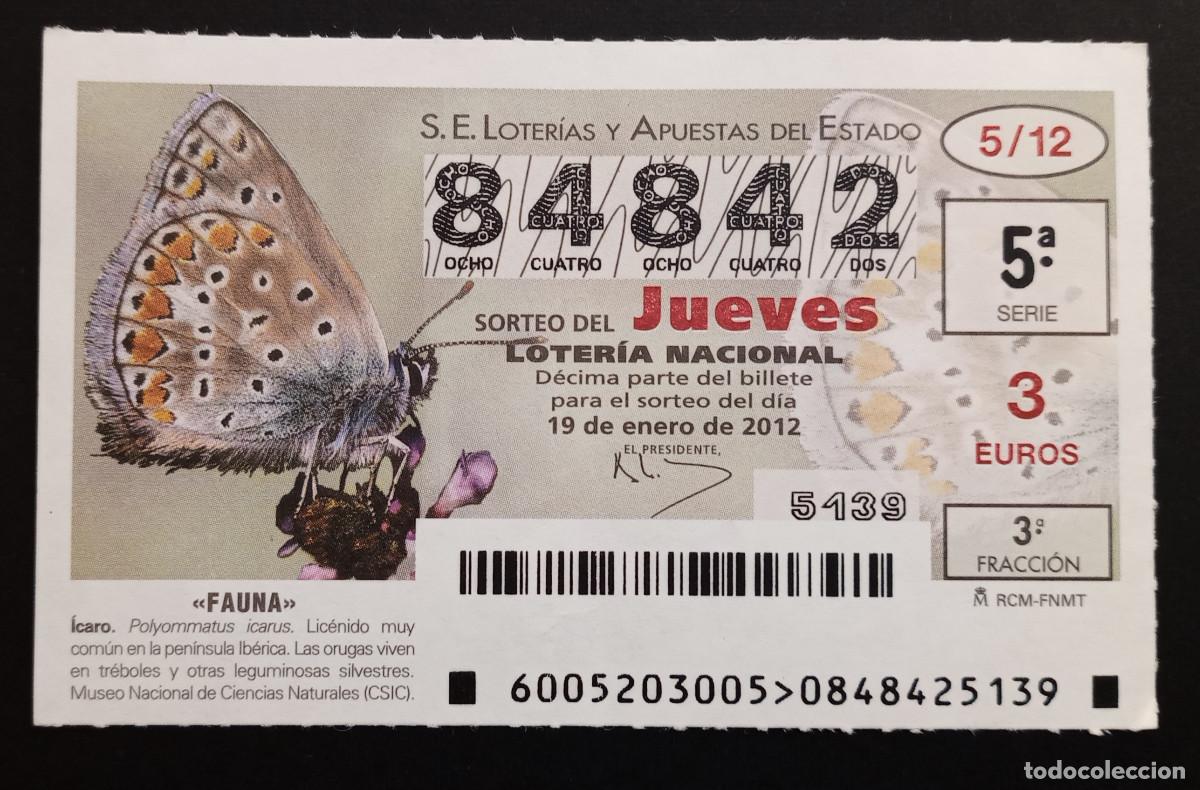 Loter&iacute;a Nacional: D&Eacute;CIMO DE LOTERIA - 19-ENERO-2012 - FAUNA - &Iacute;CARO