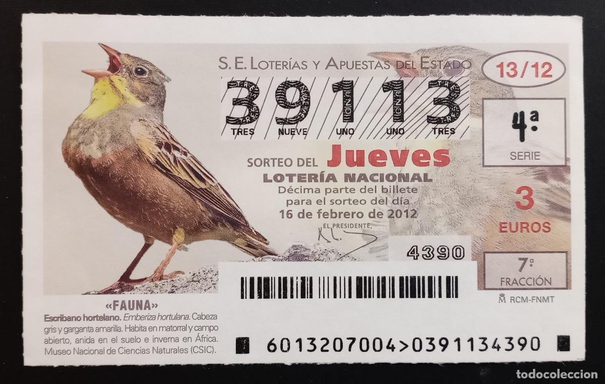 Loter&iacute;a Nacional: D&Eacute;CIMO DE LOTERIA - 16-FEBRERO-2012 - FAUNA - ESCRIBANO HORTELANO