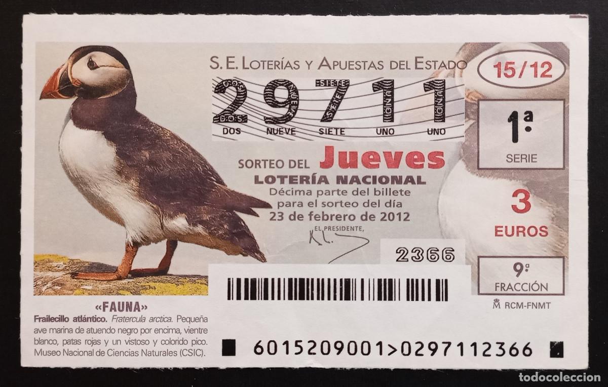 Loter&iacute;a Nacional: D&Eacute;CIMO DE LOTERIA - 23-FEBRERO-2012 - FAUNA - FRAILECILLO ATL&Aacute;NTICO