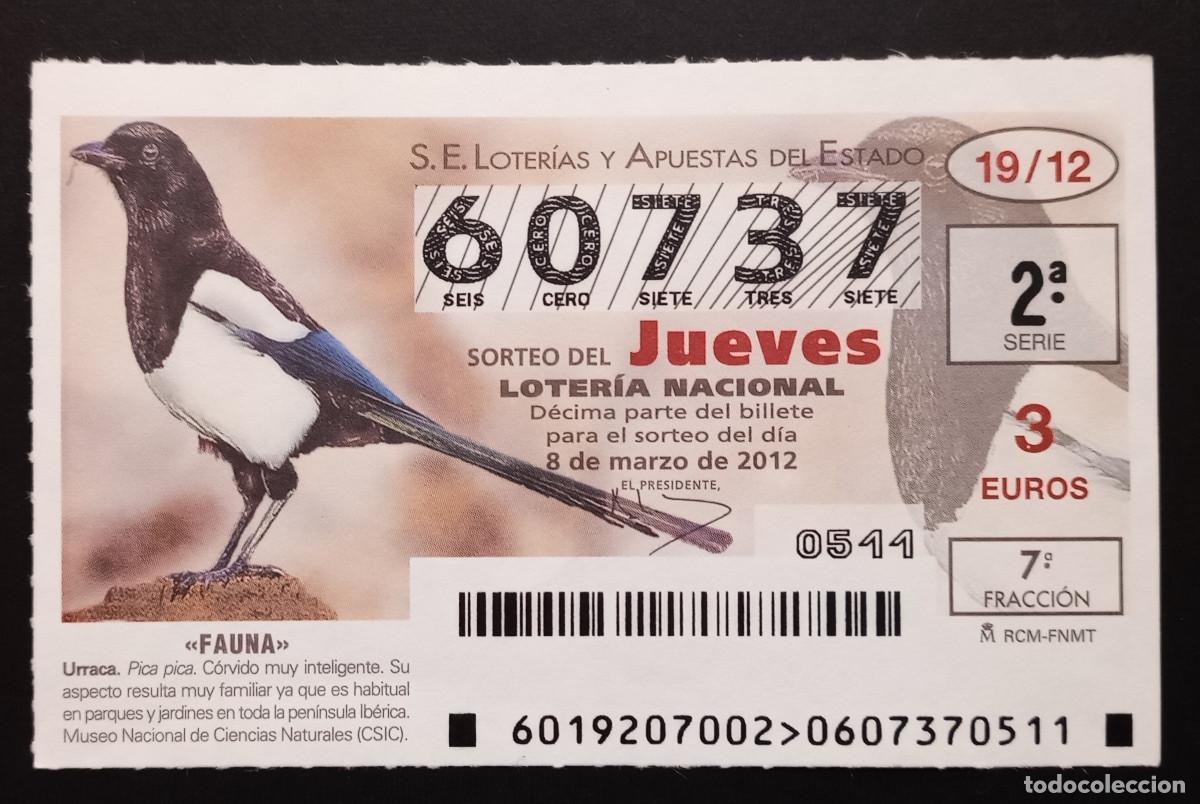 Loter&iacute;a Nacional: D&Eacute;CIMO DE LOTERIA - 8-MARZO-2012 - FAUNA - URRACA