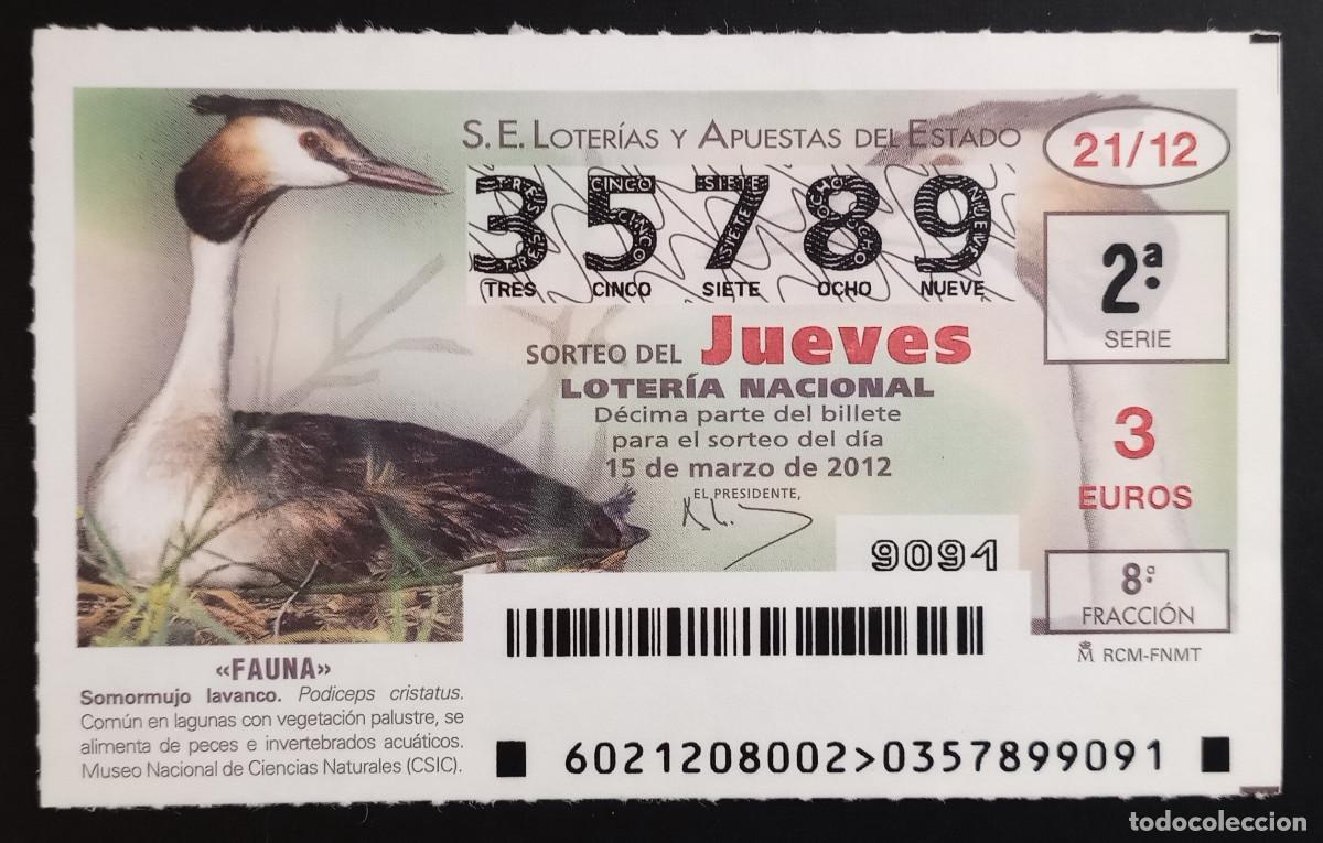 Loter&iacute;a Nacional: D&Eacute;CIMO DE LOTERIA - 15-MARZO-2012 - FAUNA - SOMORMUJO LAVANCO