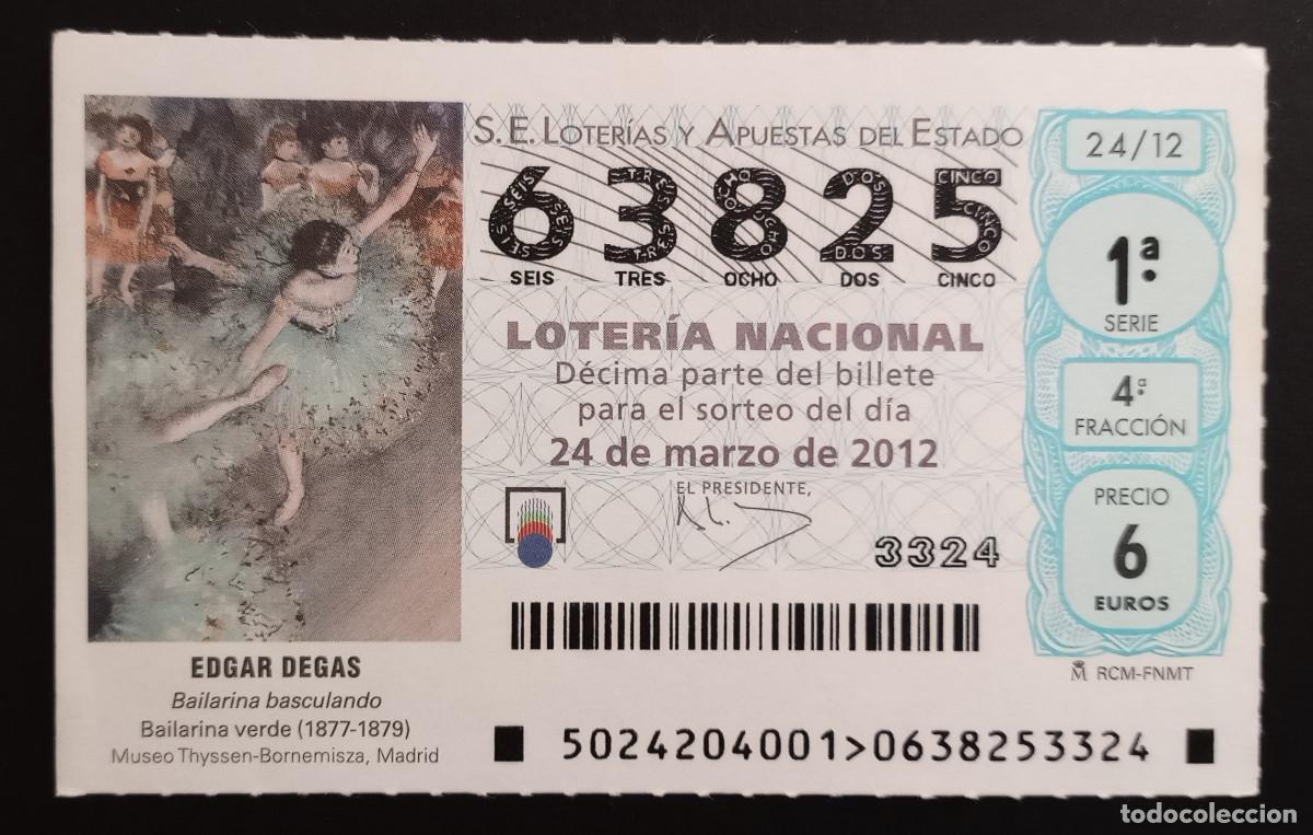 Loter&iacute;a Nacional: D&Eacute;CIMO DE LOTERIA - 24-MARZO-2012 - FAUNA - EDGAR DEGAS, BAILARINA VERDE