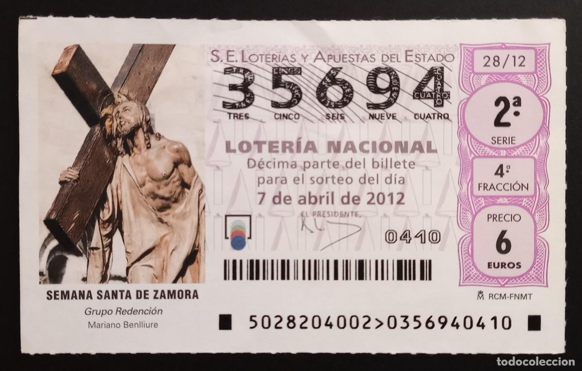 Loter&iacute;a Nacional: D&Eacute;CIMO DE LOTERIA - 7-ABRIL-2012 - SEMANA SANTA DE ZAMORA, GRUPO REDENCI&Oacute;N, MARIANO BENLLIURE
