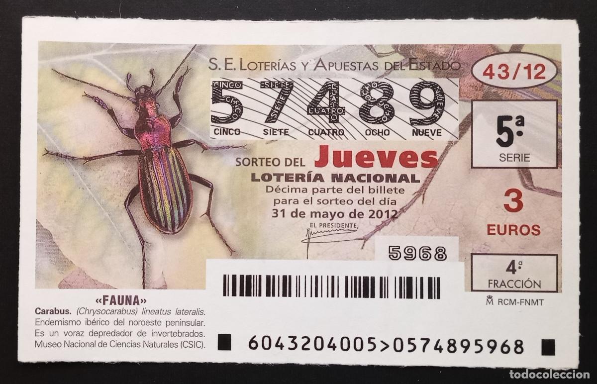 Loter&iacute;a Nacional: D&Eacute;CIMO DE LOTERIA - 31-MAYO-2012 - FAUNA - CARABUS