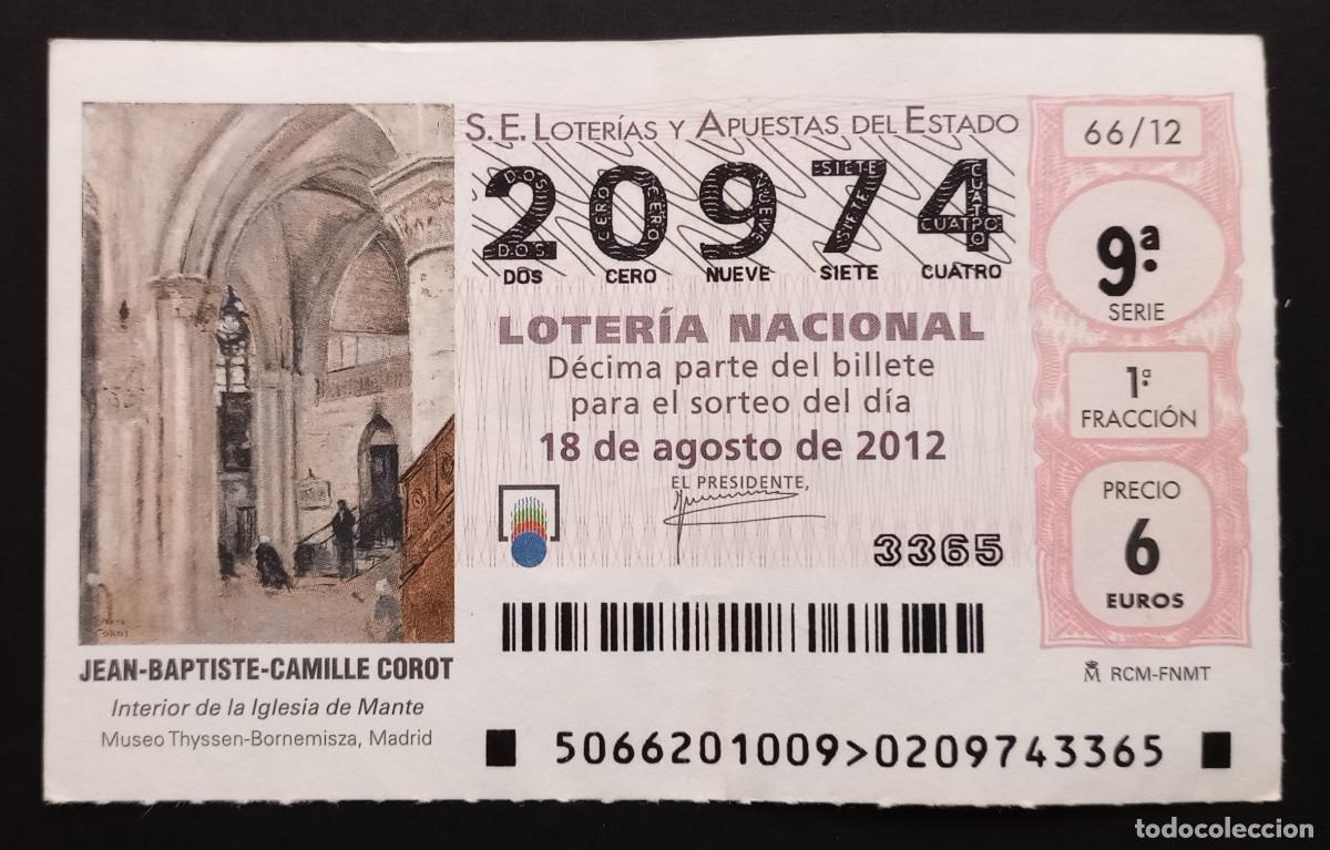Loter&iacute;a Nacional: D&Eacute;CIMO DE LOTERIA - 18-AGOSTO-2012 - JEAN-BAPTISTE-CAMILLE COROT, INTERIOR DE IGLESIA EN MANTE