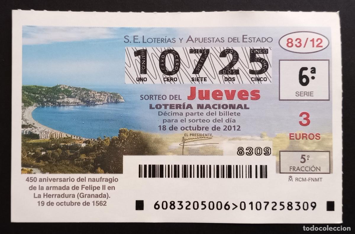 Loter&iacute;a Nacional: D&Eacute;CIMO DE LOTERIA - 18-OCTUBRE-2012 - 450 ANIVERSARIO NAUFRAGIO DE LA ARMADA DE FELIPE II
