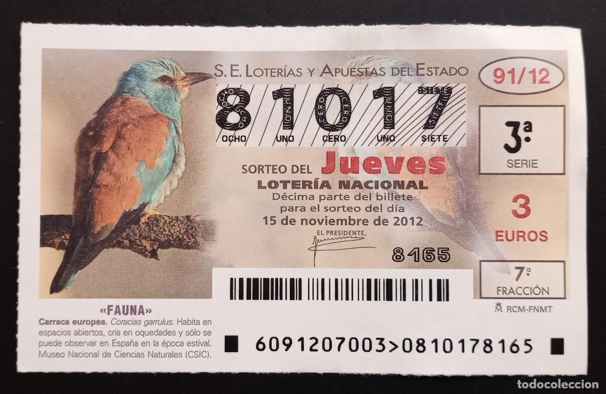 Loter&iacute;a Nacional: D&Eacute;CIMO DE LOTERIA - 15-NOVIEMBRE-2012 - FAUNA - CARRACA EUROPEA