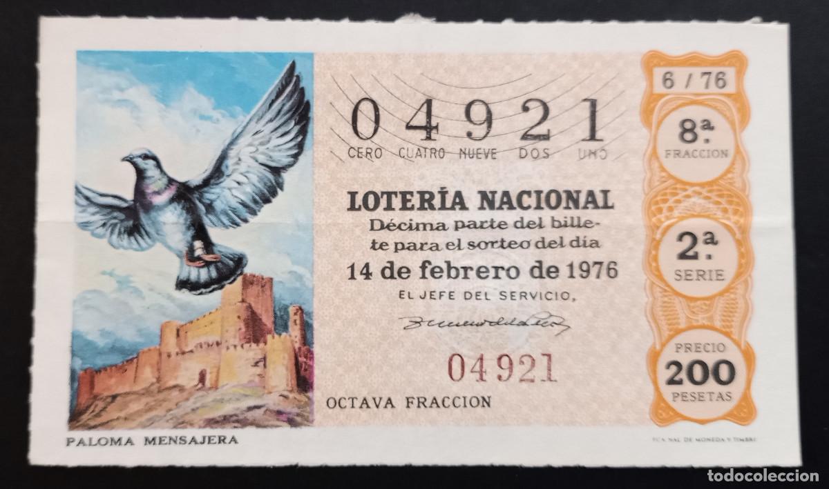 Loter&iacute;a Nacional: D&Eacute;CIMO DE LOTERIA - 14-FEBRERO-1976 - PALOMA MENSAJERA