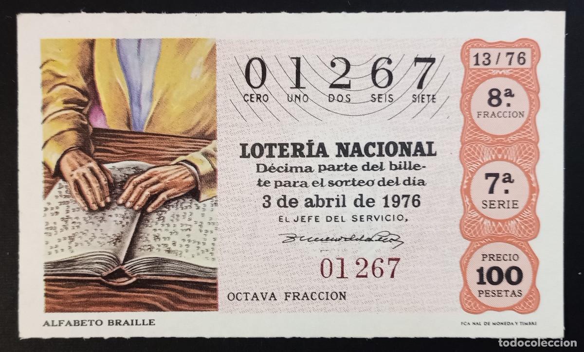 Loter&iacute;a Nacional: D&Eacute;CIMO DE LOTERIA - 3-ABRIL-1976 - ALFABETO BRAILLE