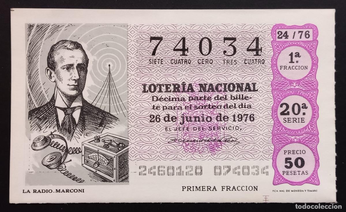 Loter&iacute;a Nacional: D&Eacute;CIMO DE LOTERIA - 26-JUNIO-1976 - LA RADIO. MARCONI