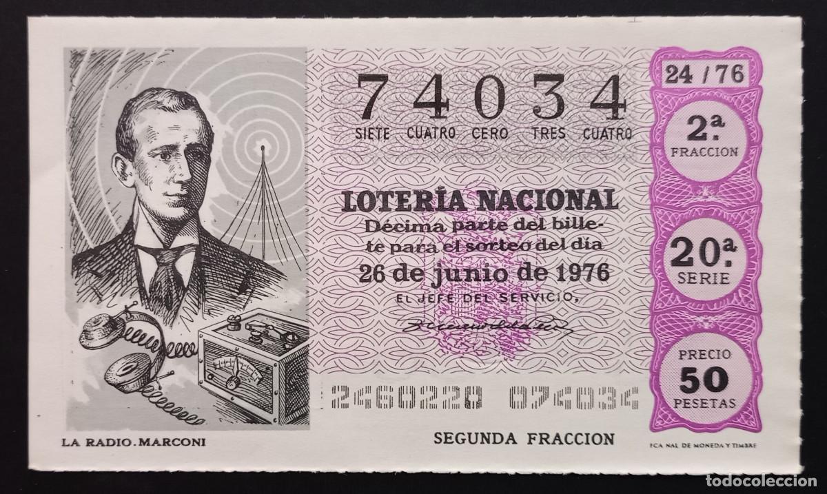 Loter&iacute;a Nacional: D&Eacute;CIMO DE LOTERIA - 26-JUNIO-1976 - LA RADIO. MARCONI
