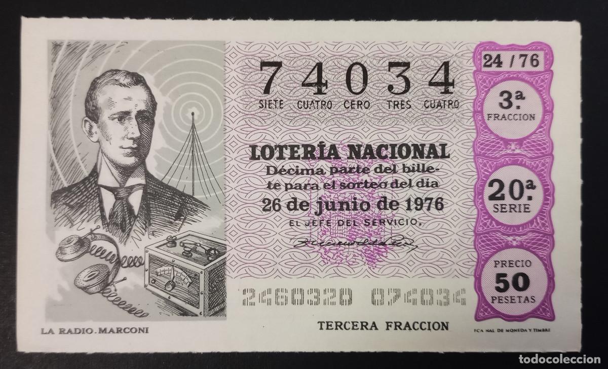 Loter&iacute;a Nacional: D&Eacute;CIMO DE LOTERIA - 26-JUNIO-1976 - LA RADIO. MARCONI