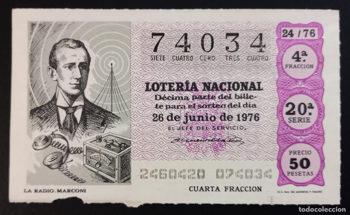 Loter&iacute;a Nacional: D&Eacute;CIMO DE LOTERIA - 26-JUNIO-1976 - LA RADIO. MARCONI