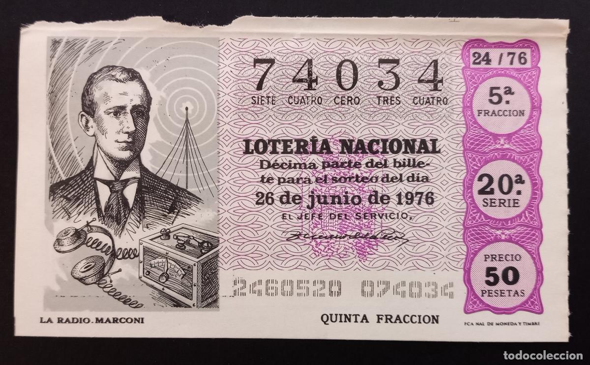 Loter&iacute;a Nacional: D&Eacute;CIMO DE LOTERIA - 26-JUNIO-1976 - LA RADIO. MARCONI