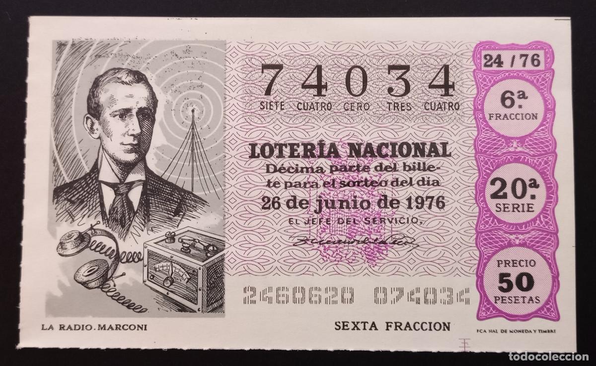Loter&iacute;a Nacional: D&Eacute;CIMO DE LOTERIA - 26-JUNIO-1976 - LA RADIO. MARCONI