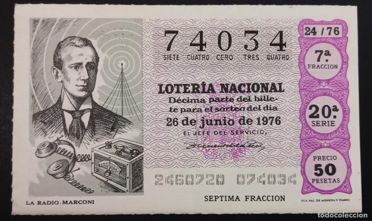 Loter&iacute;a Nacional: D&Eacute;CIMO DE LOTERIA - 26-JUNIO-1976 - LA RADIO. MARCONI