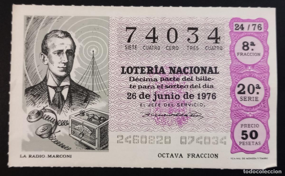 Loter&iacute;a Nacional: D&Eacute;CIMO DE LOTERIA - 26-JUNIO-1976 - LA RADIO. MARCONI