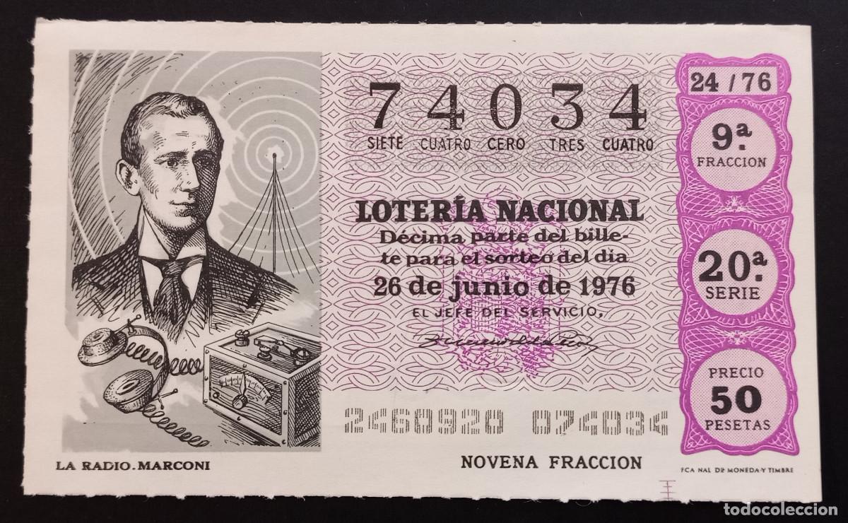 Loter&iacute;a Nacional: D&Eacute;CIMO DE LOTERIA - 26-JUNIO-1976 - LA RADIO. MARCONI