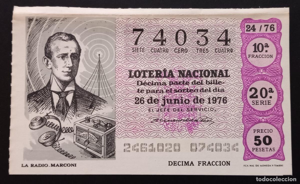 Loter&iacute;a Nacional: D&Eacute;CIMO DE LOTERIA - 26-JUNIO-1976 - LA RADIO. MARCONI