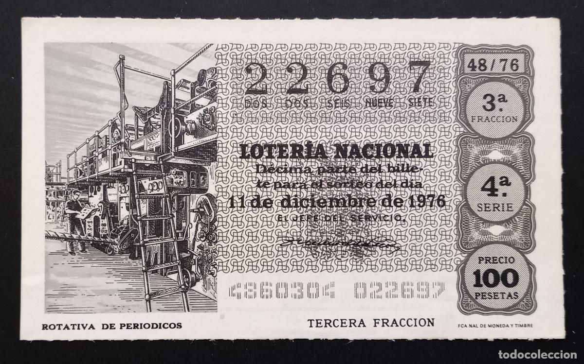 Lotaria Nacional: D&Eacute;CIMO DE LOTERIA - 11-DICIEMBRE-1976 - ROTATIVA DE PERIODICOS