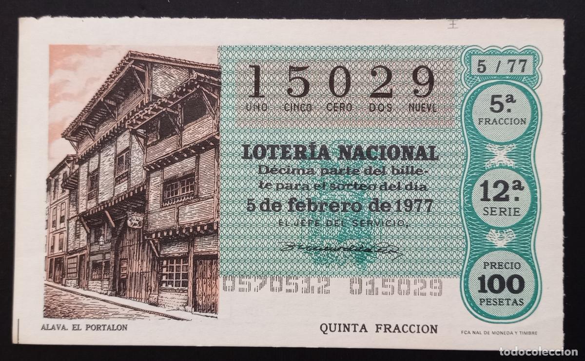 National Spanish Lottery: D&Eacute;CIMO DE LOTERIA - 5-FEBRERO-1977 - ALAVA, EL PORTAL&Oacute;N