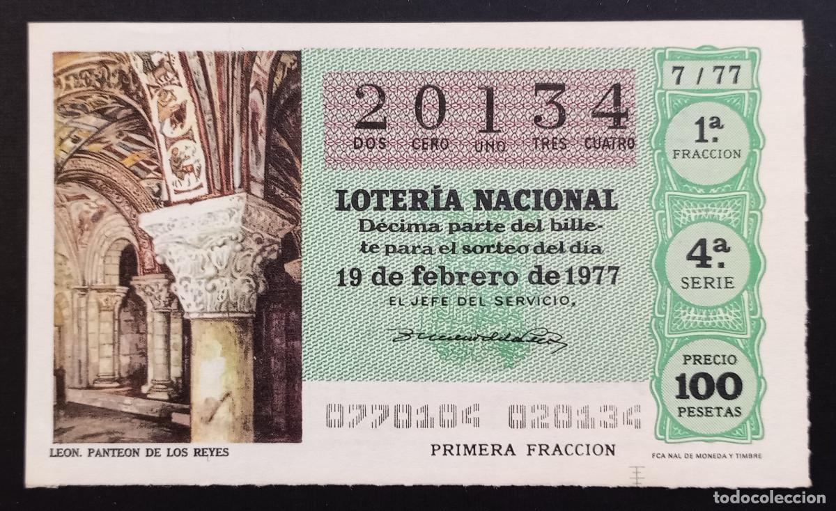 Loter&iacute;a Nacional: D&Eacute;CIMO DE LOTERIA - 19-FEBRERO-1977 - LE&Oacute;N, PANTE&Oacute;N DE LOS REYES