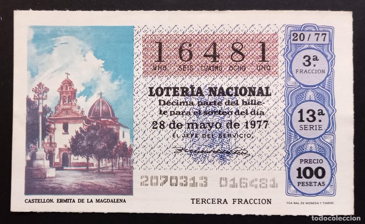 Loter&iacute;a Nacional: D&Eacute;CIMO DE LOTERIA - 28-MAYO-1977 - CASTELL&Oacute;N, ERMITA DE LA MAGDALENA
