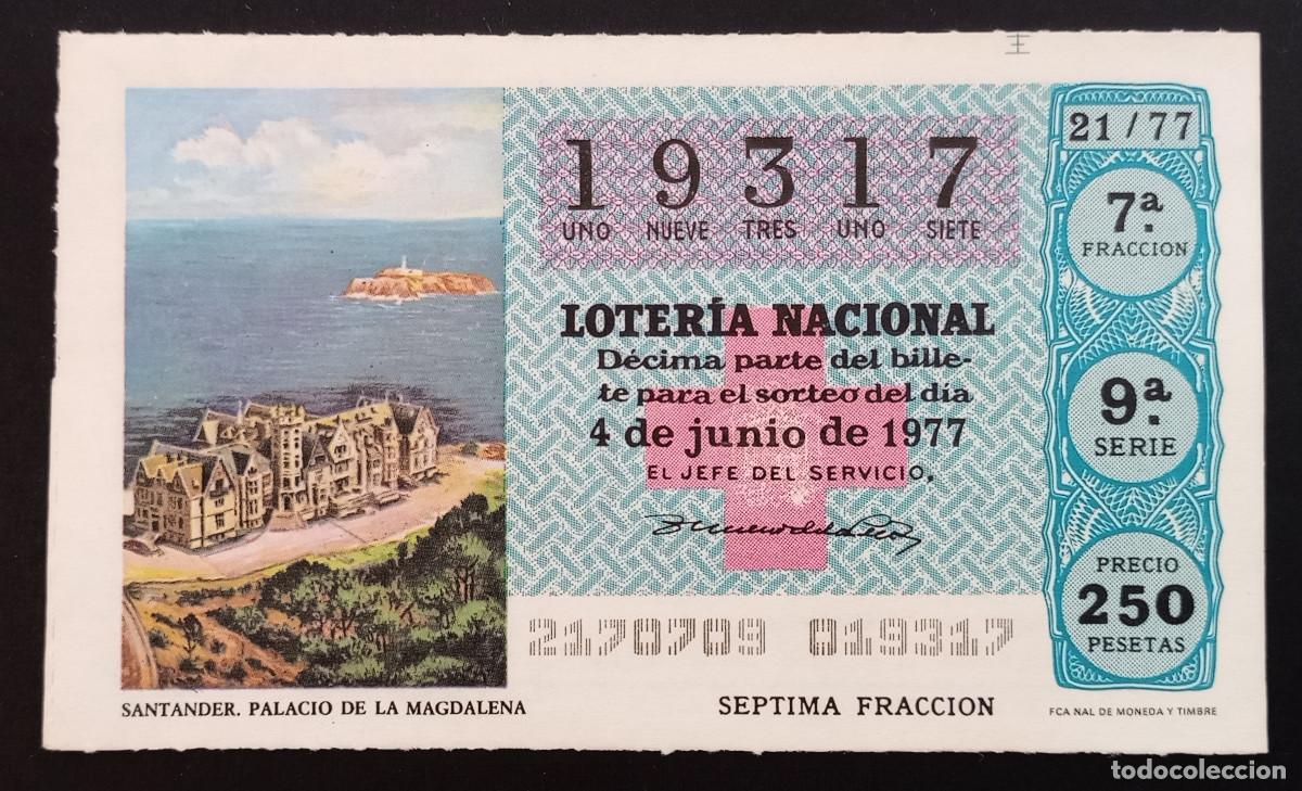 National Spanish Lottery: D&Eacute;CIMO DE LOTERIA - 4-JUNIO-1977 - SANTANDER, PALACIO DE LA MAGDALENA