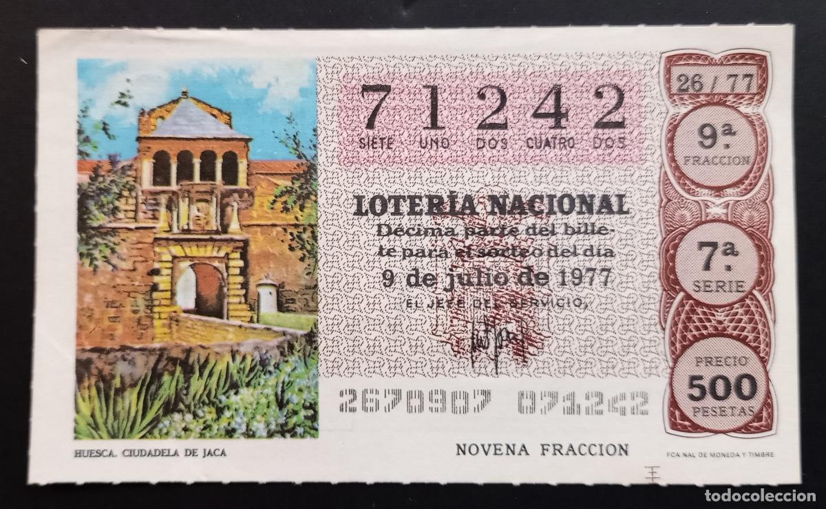 Loter&iacute;a Nacional: D&Eacute;CIMO DE LOTERIA - 9-JULIO-1977 - HUESCA, CIUDADELA DE JACA