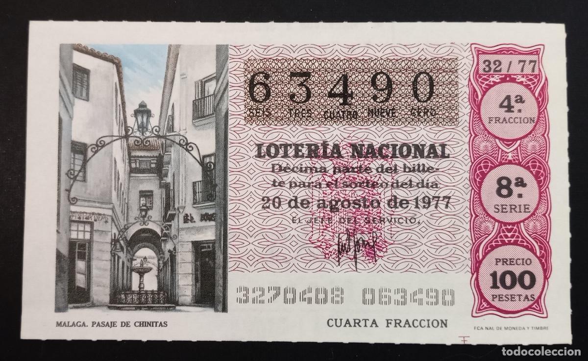 Loterie Nationale: D&Eacute;CIMO DE LOTERIA - 20-AGOSTO-1977 - M&Aacute;LAGA, PASAJE DE CHINITAS
