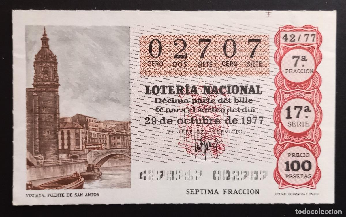 Loter&iacute;a Nacional: D&Eacute;CIMO DE LOTERIA - 29-OCTUBRE-1977 - VIZCAYA, PUENTE DE SAN ANTON