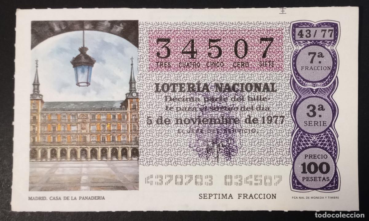 Loter&iacute;a Nacional: D&Eacute;CIMO DE LOTERIA - 5-NOVIEMBRE-1977 - MADRID, CASA DE LA PANADERIA
