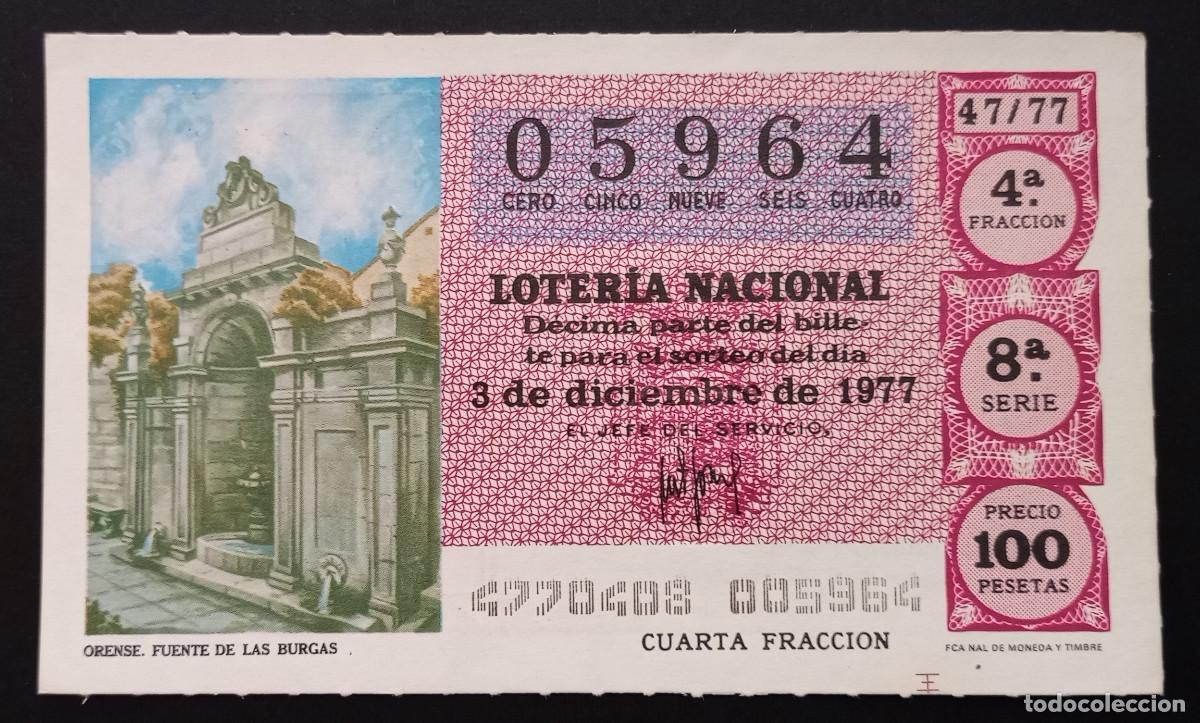 Loter&iacute;a Nacional: D&Eacute;CIMO DE LOTERIA - 3-DICIEMBRE-1977 - ORENSE, FUENTE DE LAS BURGAS