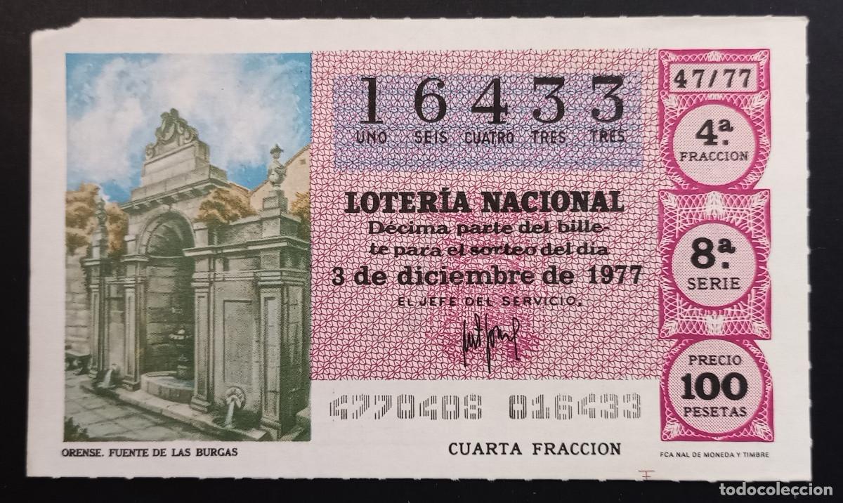 Loter&iacute;a Nacional: D&Eacute;CIMO DE LOTERIA - 3-DICIEMBRE-1977 - ORENSE, FUENTE DE LAS BURGAS