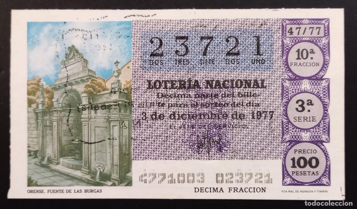 Loter&iacute;a Nacional: D&Eacute;CIMO DE LOTERIA - 3-DICIEMBRE-1977 - ORENSE, FUENTE DE LAS BURGAS