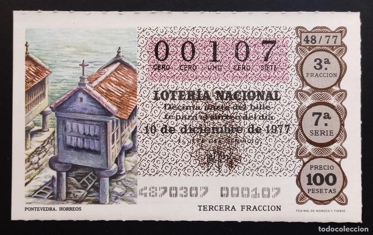 Loter&iacute;a Nacional: D&Eacute;CIMO DE LOTERIA - 10-DICIEMBRE-1977 - PONTEVEDRA, HORREOS