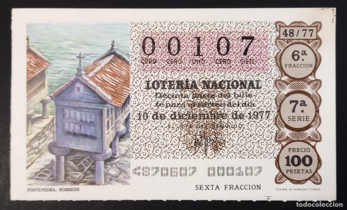 Loter&iacute;a Nacional: D&Eacute;CIMO DE LOTERIA - 10-DICIEMBRE-1977 - PONTEVEDRA, HORREOS