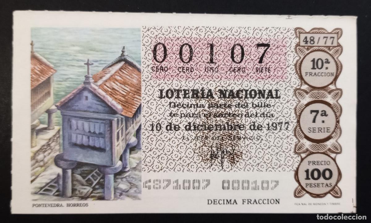 Loter&iacute;a Nacional: D&Eacute;CIMO DE LOTERIA - 10-DICIEMBRE-1977 - PONTEVEDRA, HORREOS