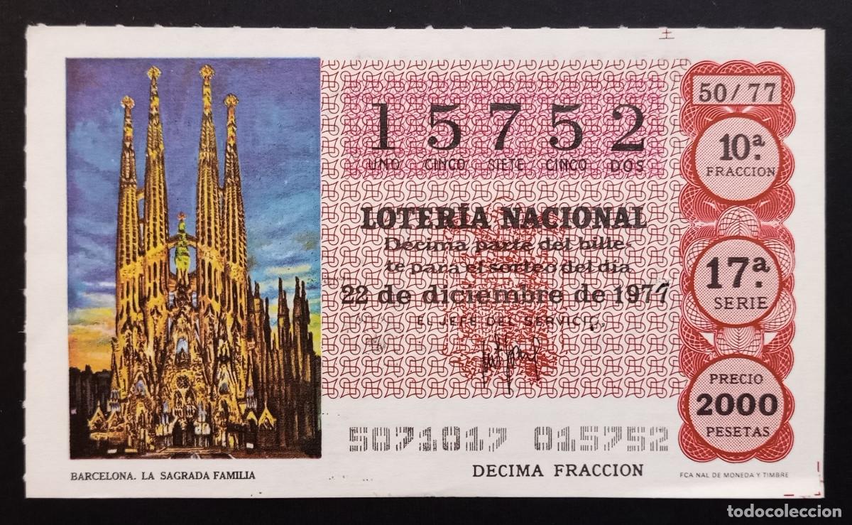 Loter&iacute;a Nacional: D&Eacute;CIMO DE LOTERIA - 22-DICIEMBRE-1977 - BARCELONA, LA SAGRADA FAM&Iacute;LIA