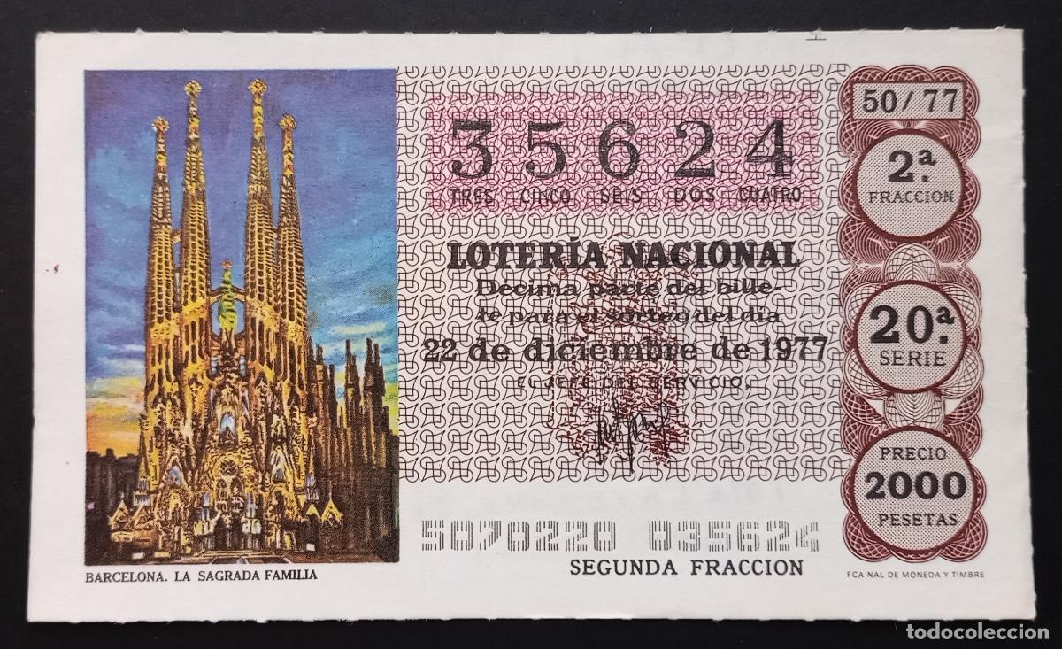 Loter&iacute;a Nacional: D&Eacute;CIMO DE LOTERIA - 22-DICIEMBRE-1977 - BARCELONA, LA SAGRADA FAM&Iacute;LIA