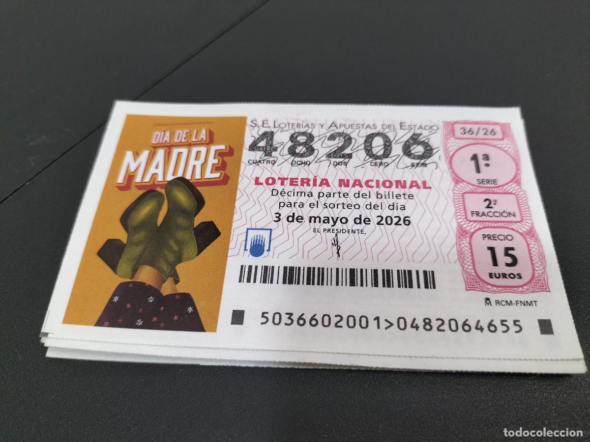 Loter&iacute;a Nacional: 1 DECIMO LOTERIA SABADO 3 MAYO 2026 36/26 DIA DE LA MADRE ( BOTAS DORADAS